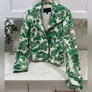 Burberry London linen jacket green floral GUC size 6